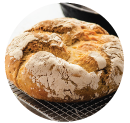 loaf of bread on a wire rack